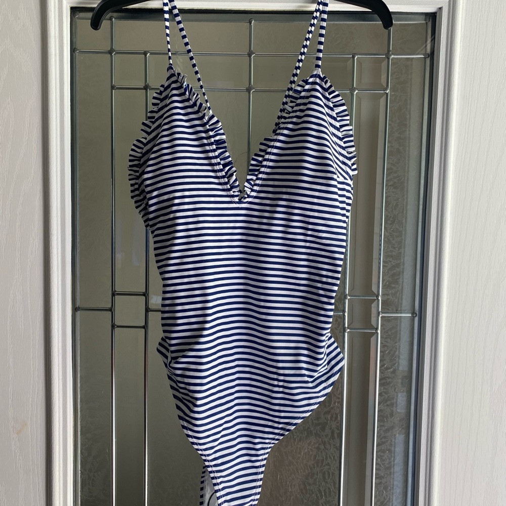 Cupshe Blue Striped One Piece Swimsuit
